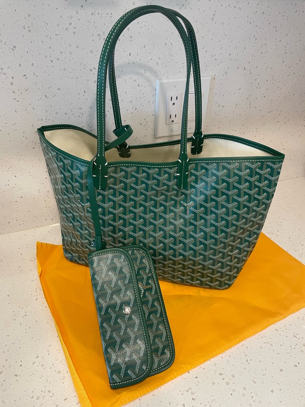 green tote Includes a removable matching pouch for small essentials